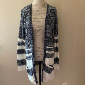 Poof! Blue & White Striped Knit Cardigan Sweater